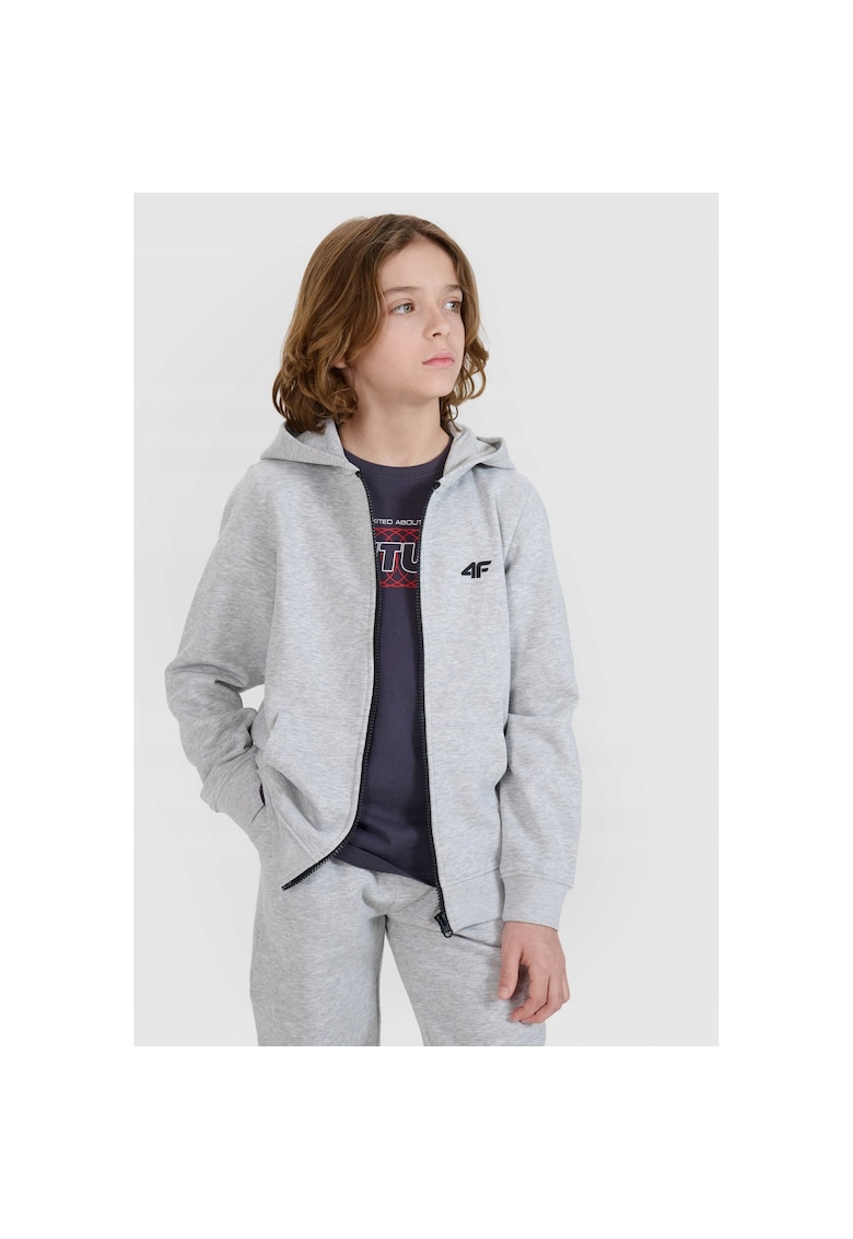 Hanorac de Trening Cu Gluga si Fermoar pentru Baieti  Junior - Bumbac - Gri Deschis - Marime 140 - Stil Sport - Moale si Durabil - Sezon SS25