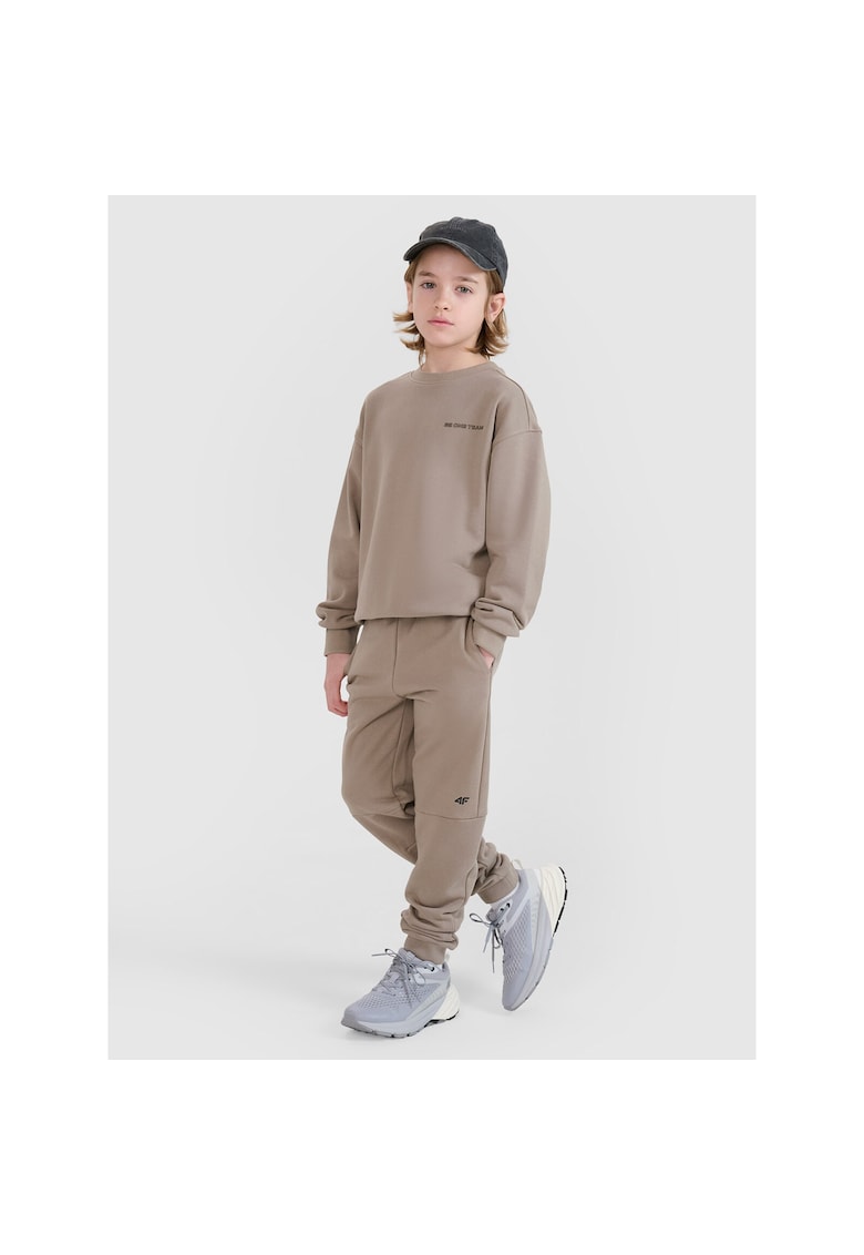 Pantaloni de trening pentru baieti - bej - 80% bumbac - 20% poliester - cu 2 buzunare