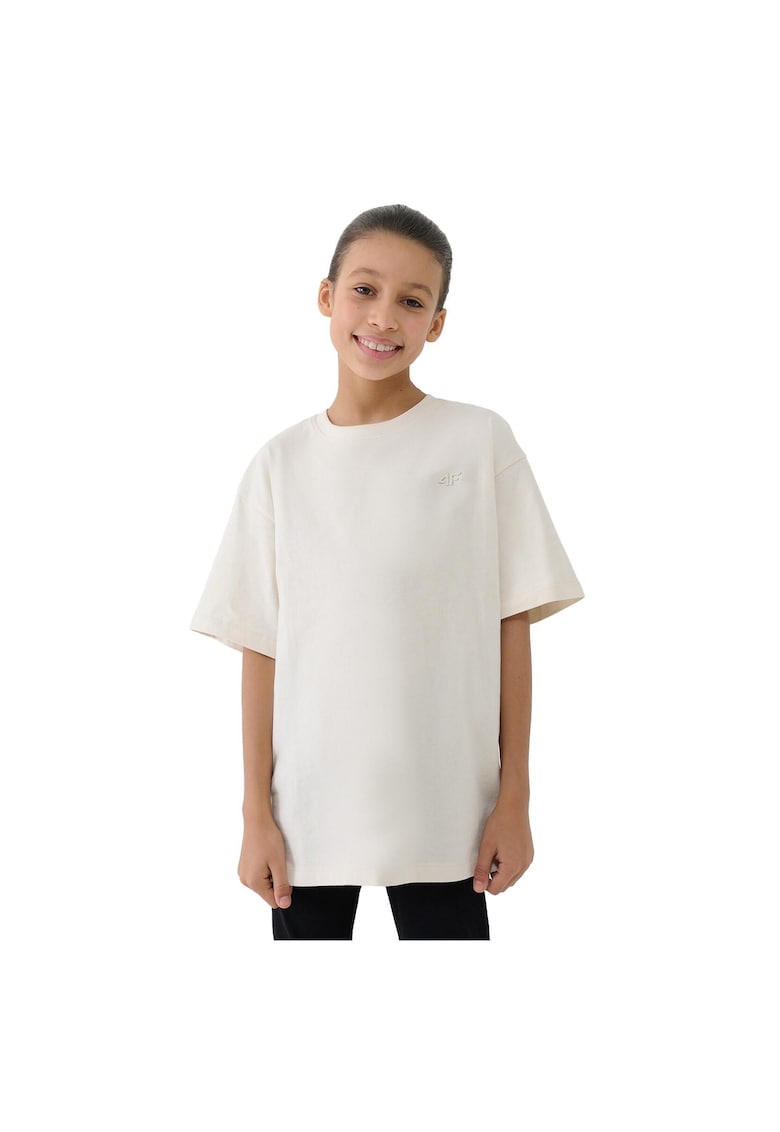Tricou Oversize Fete SPORTSTYLE 100% Bumbac JUNIOR Crem - Marime 122