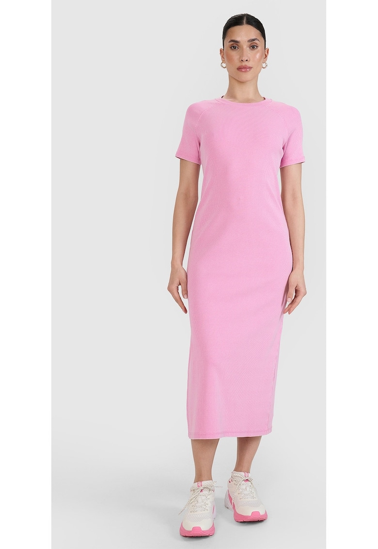 Rochie midi  din tricot cu nervuri - roz - poliester