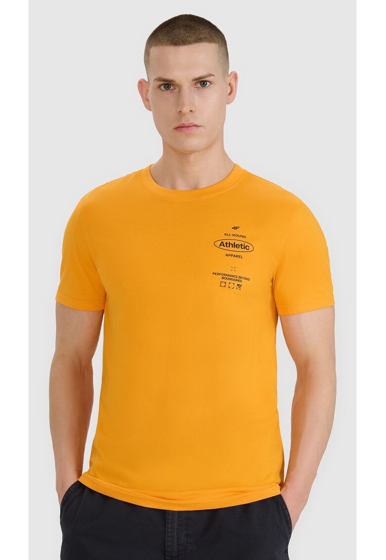 Tricou barbati portocaliu - bumbac 100% - maneca scurta - imprimeu sportiv