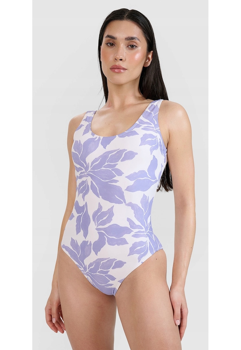 Costum de baie dintr-o singura piesa violet - cu motiv floral - material elastic - pentru femei - set XS
