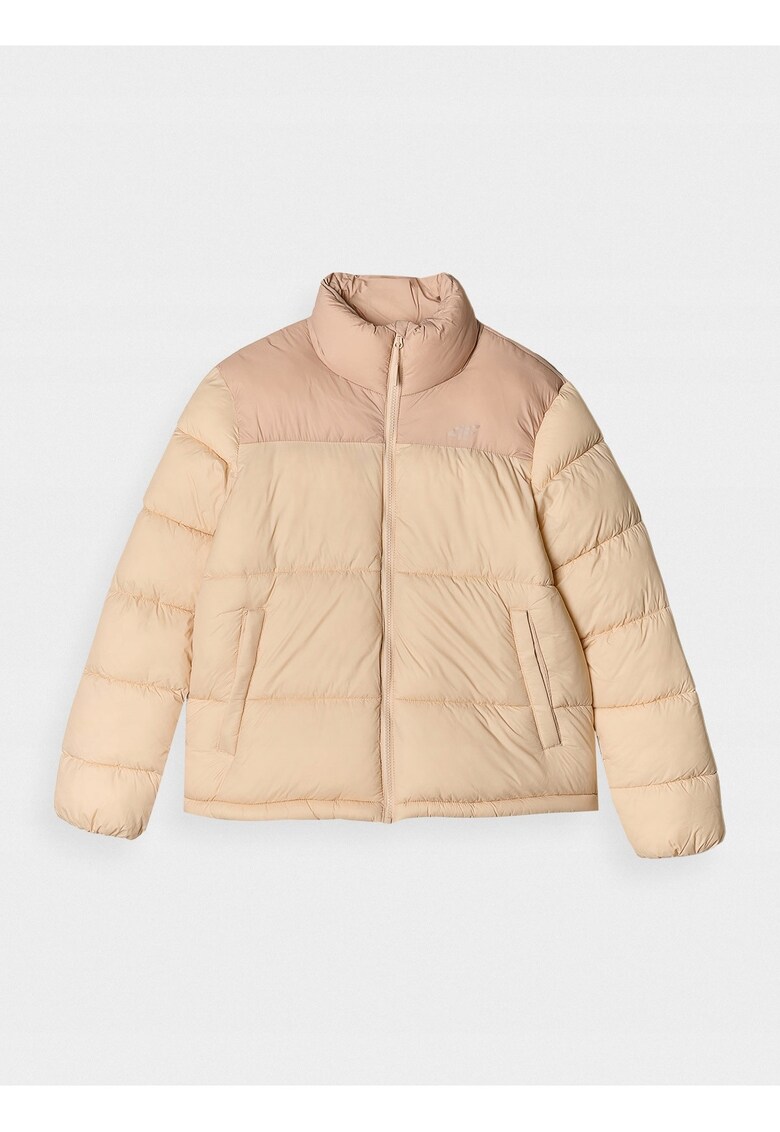 Geaca de dama - puf sintetic - bej - guler inalt - 2 buzunare - poliester