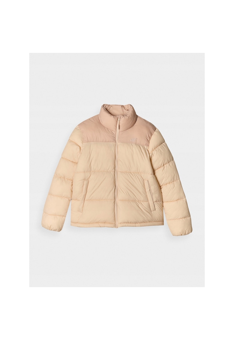 Jacheta de dama matlasata - cu umplutura sintetica - guler inalt - bej - poliester - pentru activitati sportive -