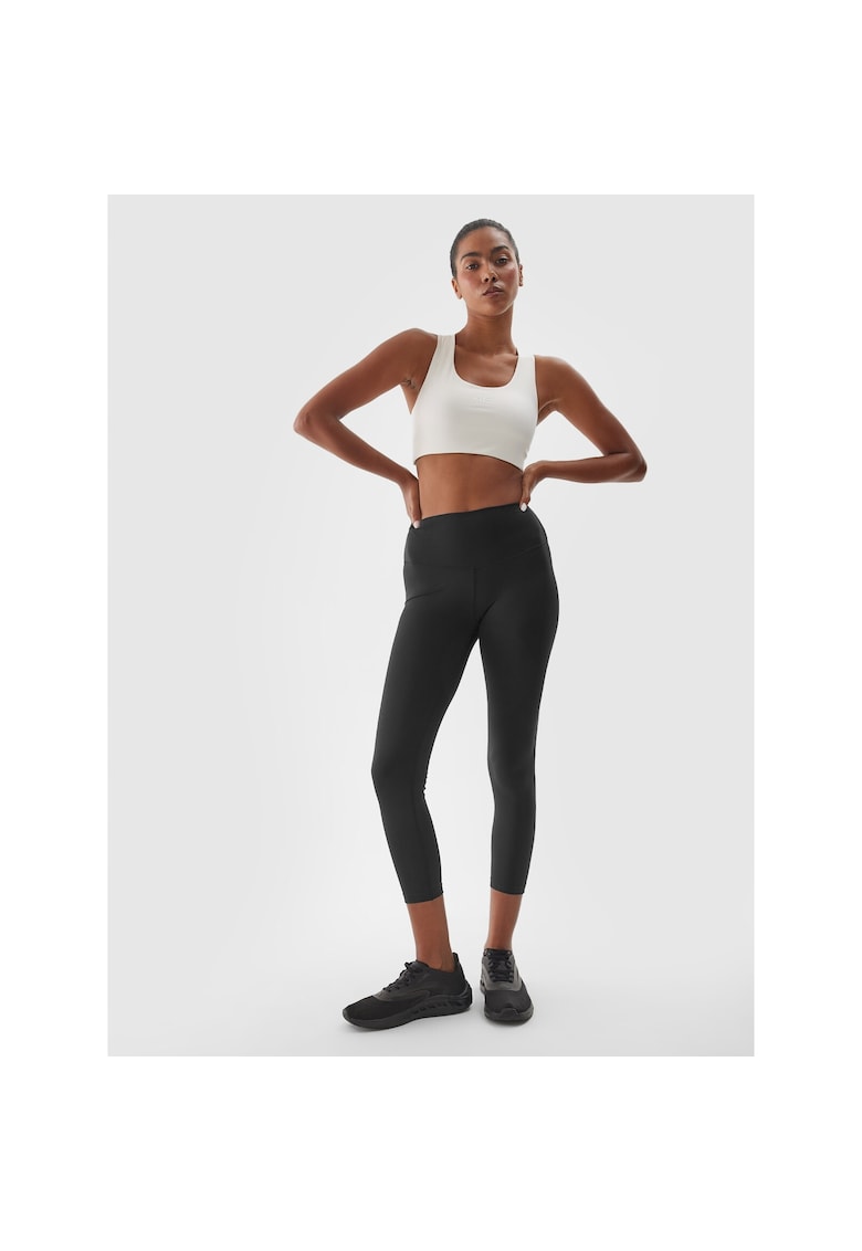 Pantaloni de antrenament dama talie inalta - 7/8 - poliester - negru