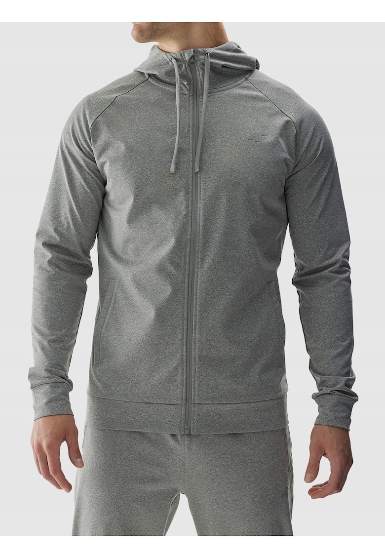 Hanorac de antrenament barbati gri - material sintetic elastic - uscare rapida - gluga - fermoar -