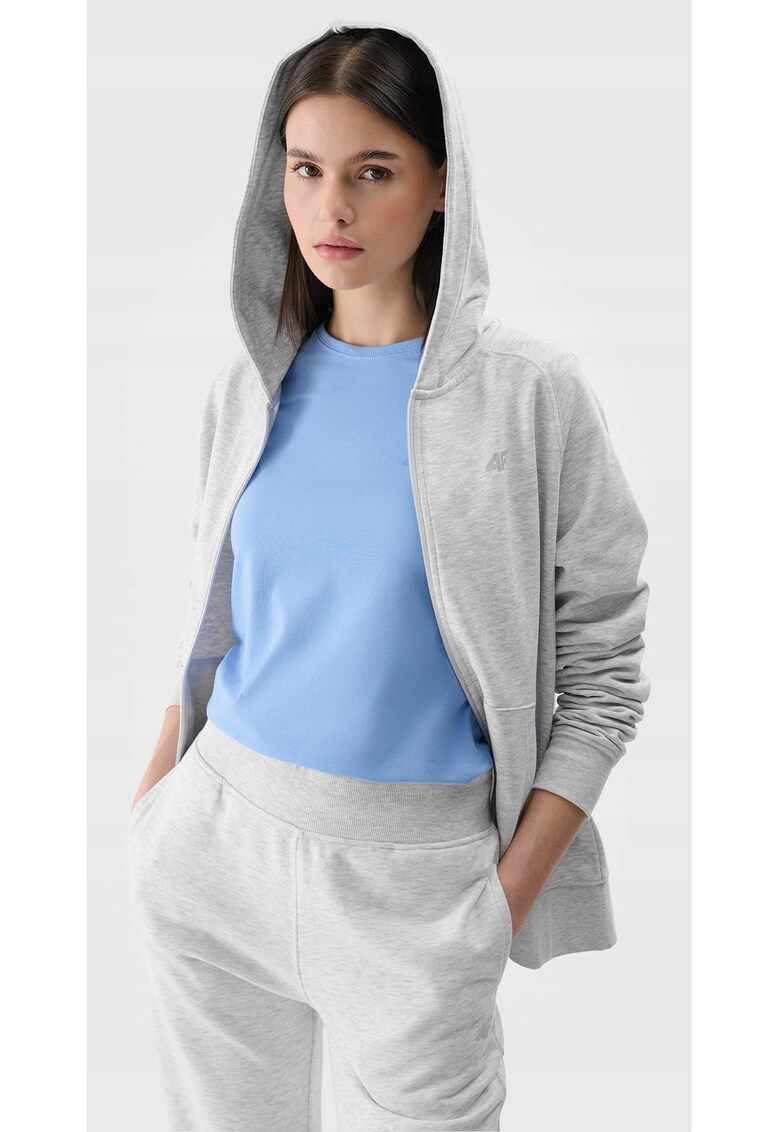 Hanorac pentru femei - gri - fermoar - gluga - bumbac