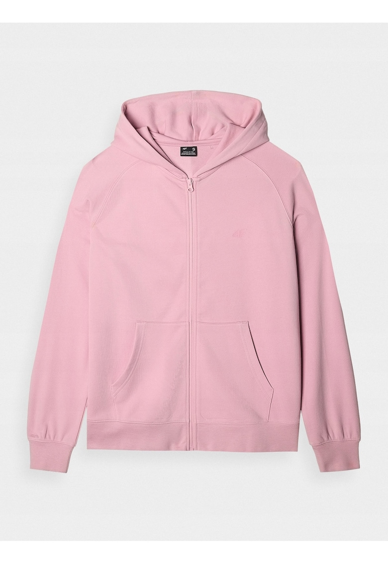 Hanorac dama roz - cu gluga - cu fermoar - bumbac