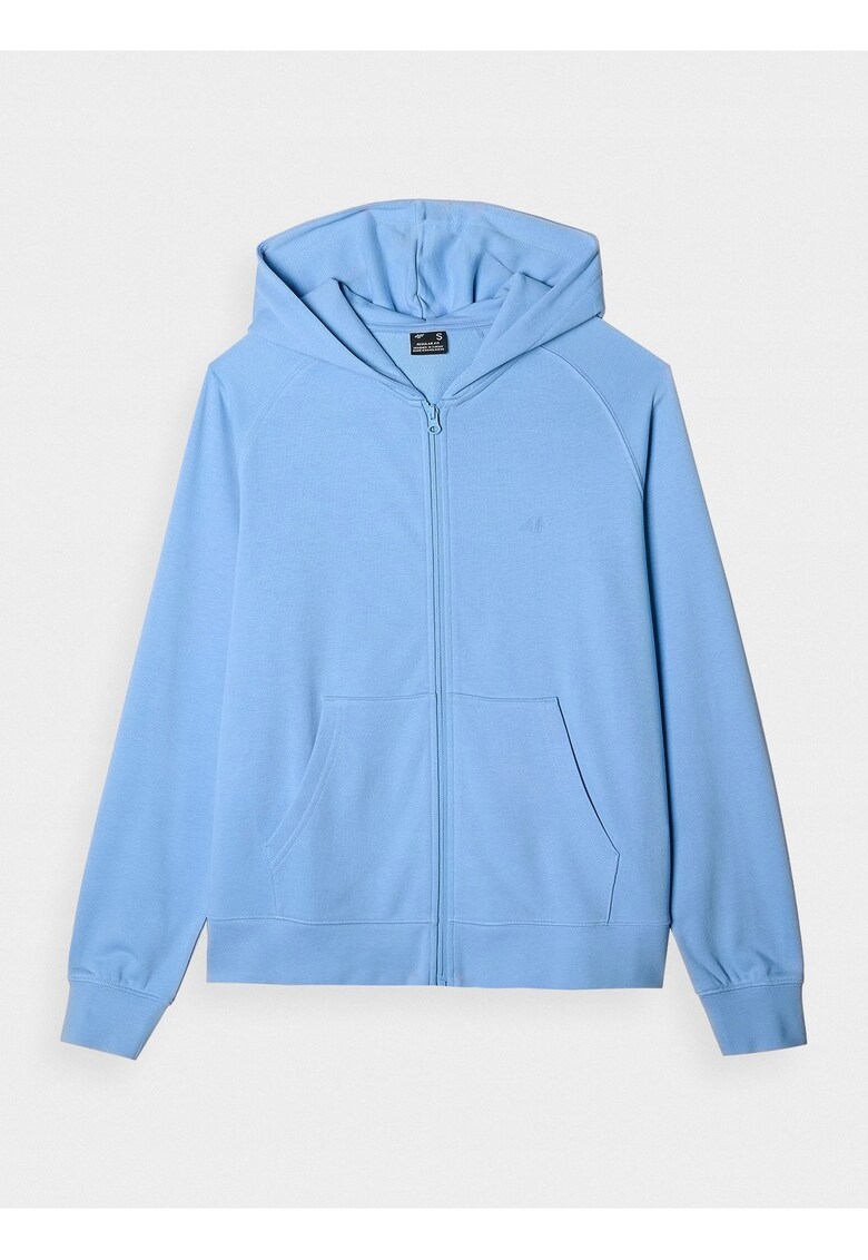 Hanorac pentru femei - albastru - bumbac - cu fermoar - gluga