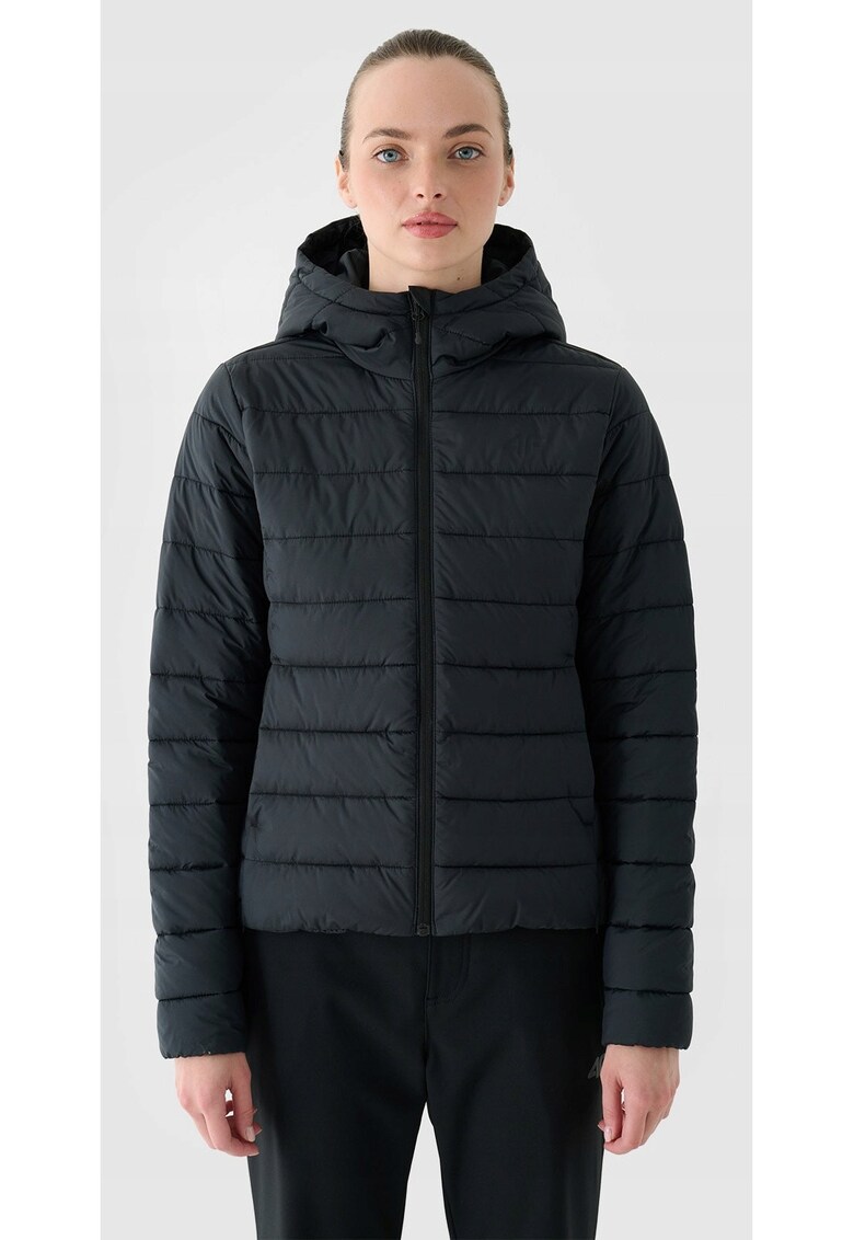 Jacheta de puf pentru femei - neagra - umplutura din puf sintetic reciclat - gluga - design usor