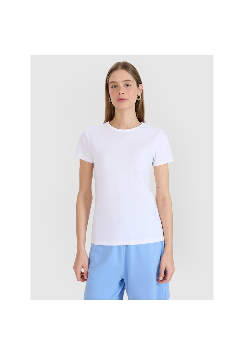 Tricou Dama Casual Slim Fit Bumbac Alb Sportstyle - Maneci Scurte - Marimi XS-XXL - 180g - Elastic Comfortabil