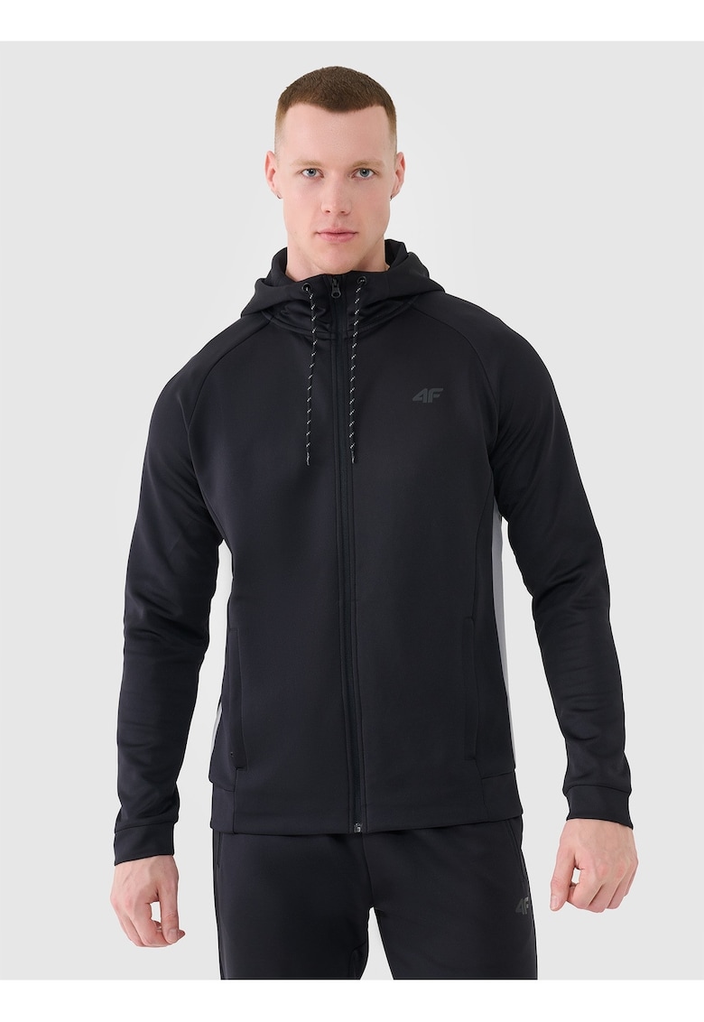 Hanorac de trening barbati negru - gluga reglabila - material sintetic - uscare rapida