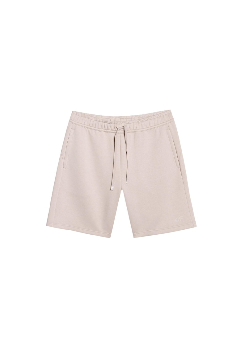 Pantaloni scurti de trening barbati -  bej - material sintetic - talie reglabila - buzunare cu fermoar