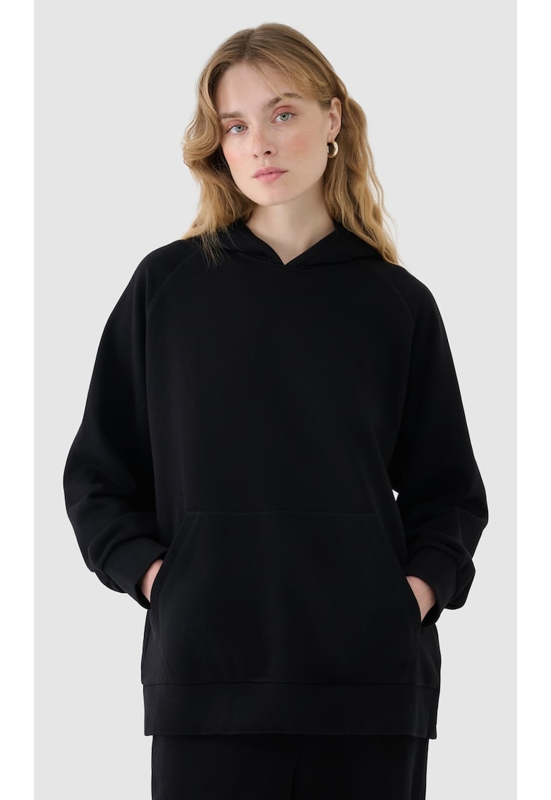 Hanorac pentru femei - negru - bumbac - cu gluga
