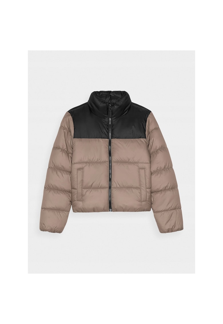 Jacheta din puf pentru fete - bej - umplutura reciclata - guler inalt