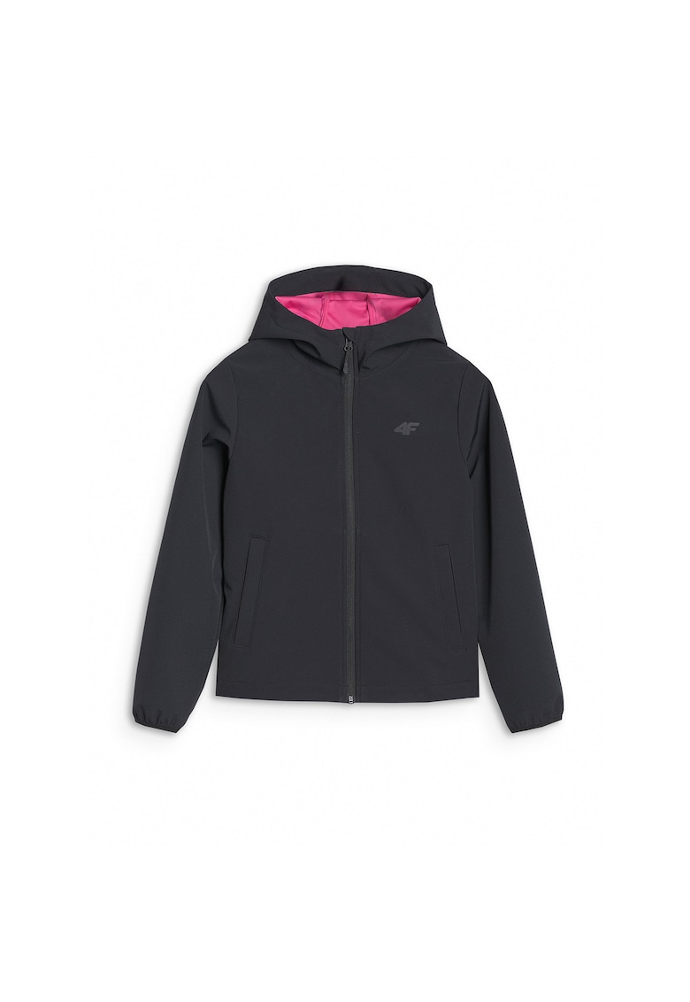 Geaca softshell pentru fete - rezistenta la vant - gluga - poliester - neagra