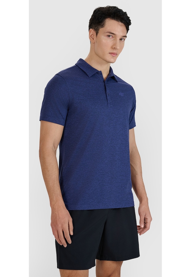 Tricou polo barbat croiala normala - elastic - albastru marin - material sintetic