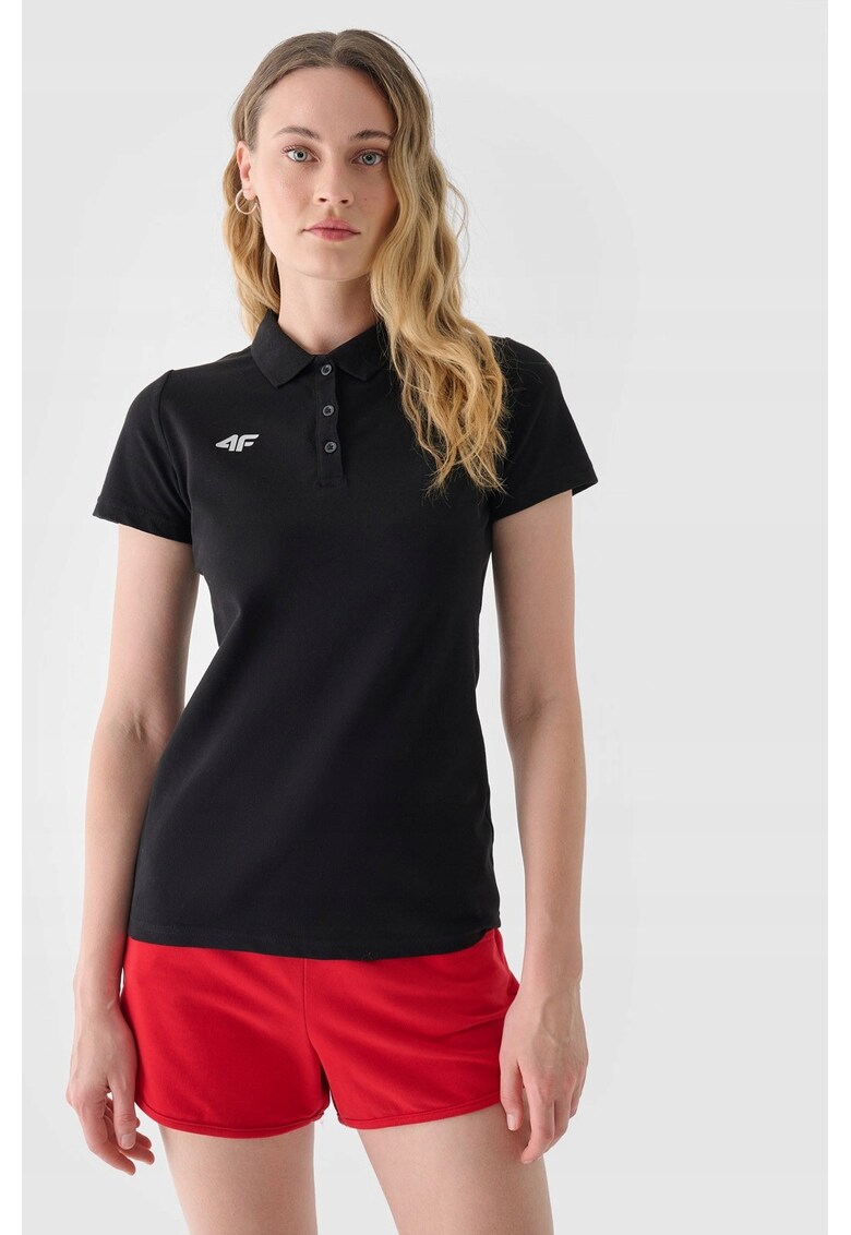 Tricou polo pentru femei - negru - bumbac - croiala normala - guler clasic -