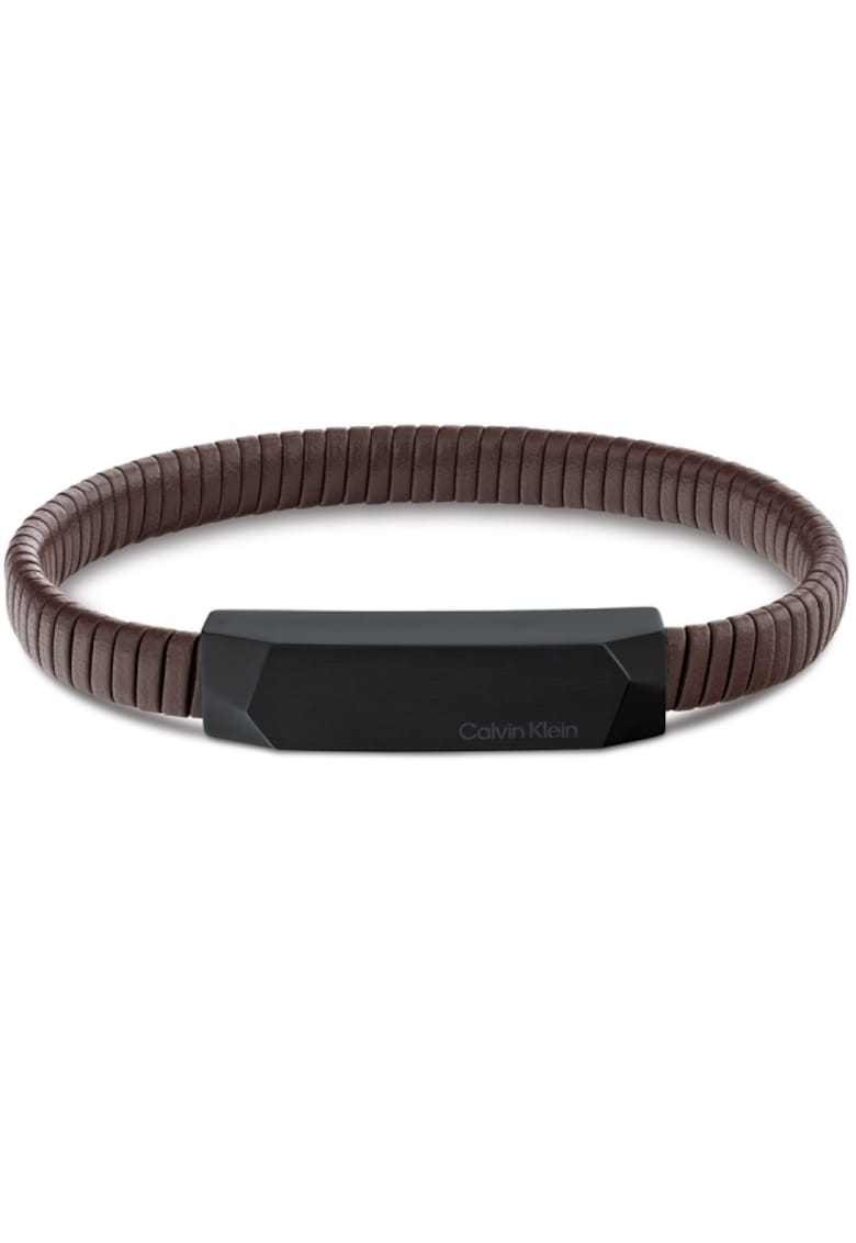 Bratara piele si placuta 35100014 - Maro - Negru