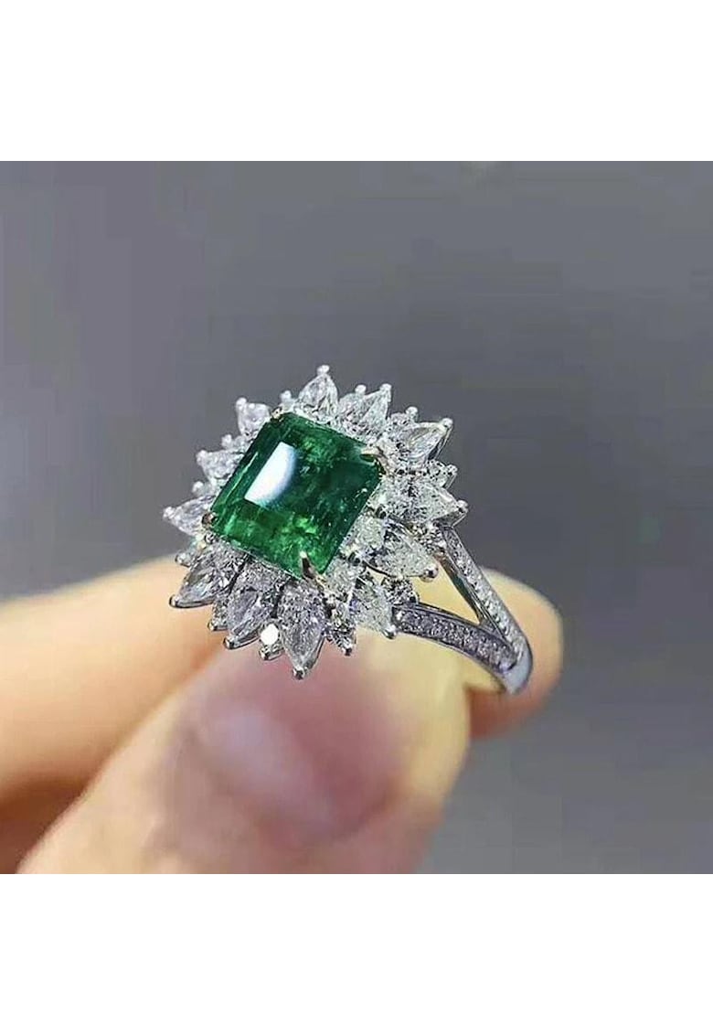 Inel argintiu - cu piatra verde din zirconiu - Jayne C28 - 8 (circumferinta: 57 mm)