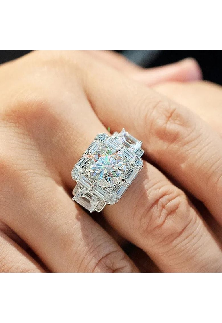 Inel argintiu - masiv - cu pietre din zirconiu - Rhea C4 - 6 (circumferinta: 51.9 mm)