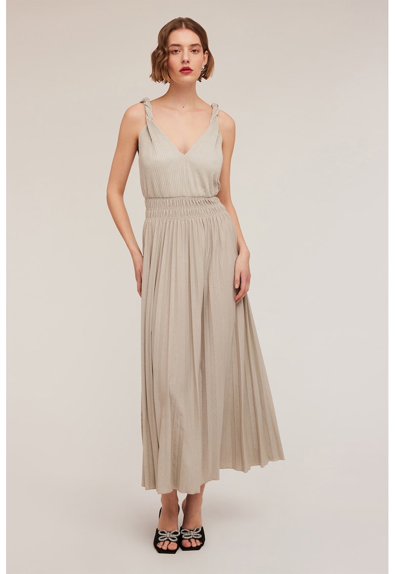 Rochie maxi cu decolteu in V si pliuri - Grej