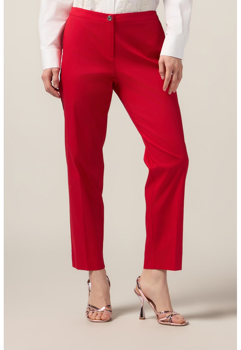 Pantaloni eleganti crop cu talie elastica in spate