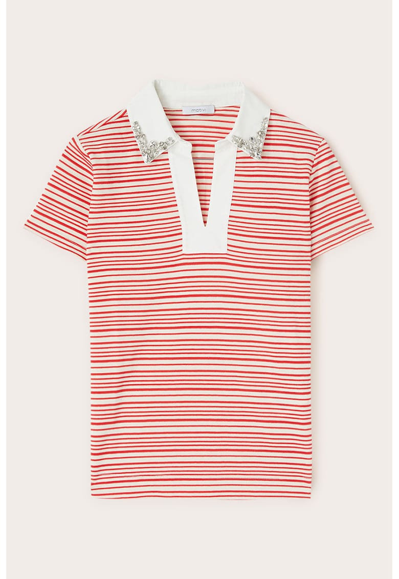 Tricou polo cu dungi si aplicatii din strasuri