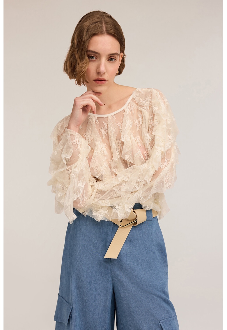 Bluza transparenta de dantela - Crem