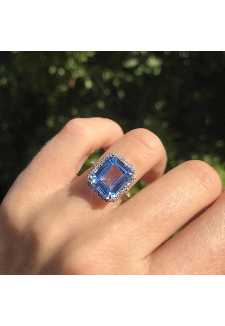 Inel argintiu - cu piatra bleu - din zirconiu - Nikole C29 - 6 (circumferinta: 51.9 mm)