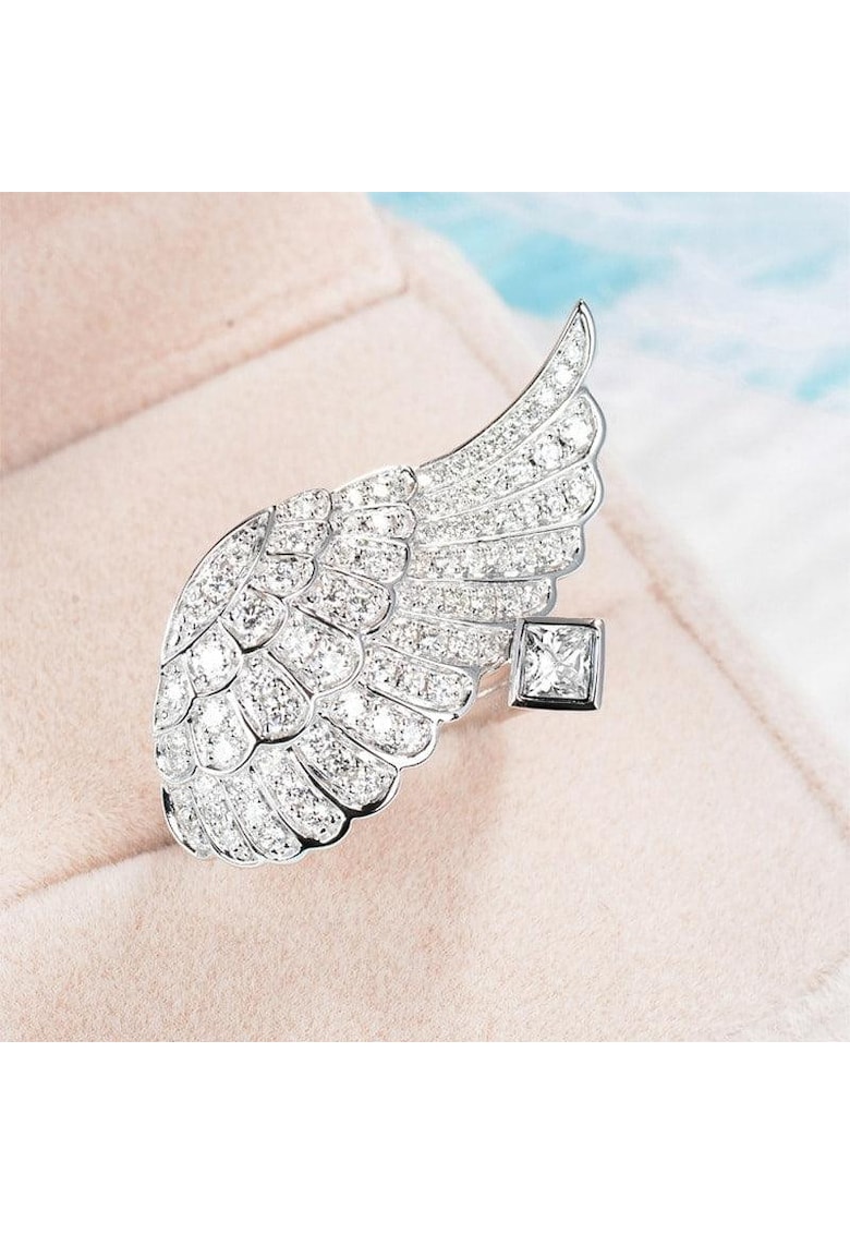 Inel argintiu - forma de aripa de inger - cu pietre din zirconiu - Abby C6 - 7 (circumferinta: 54.5 mm)