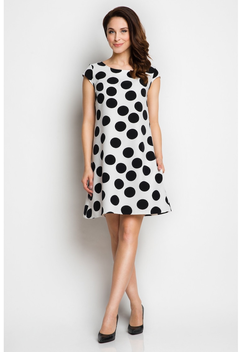 Rochie dama - eleganta - alb/negru - poliester-elastan -