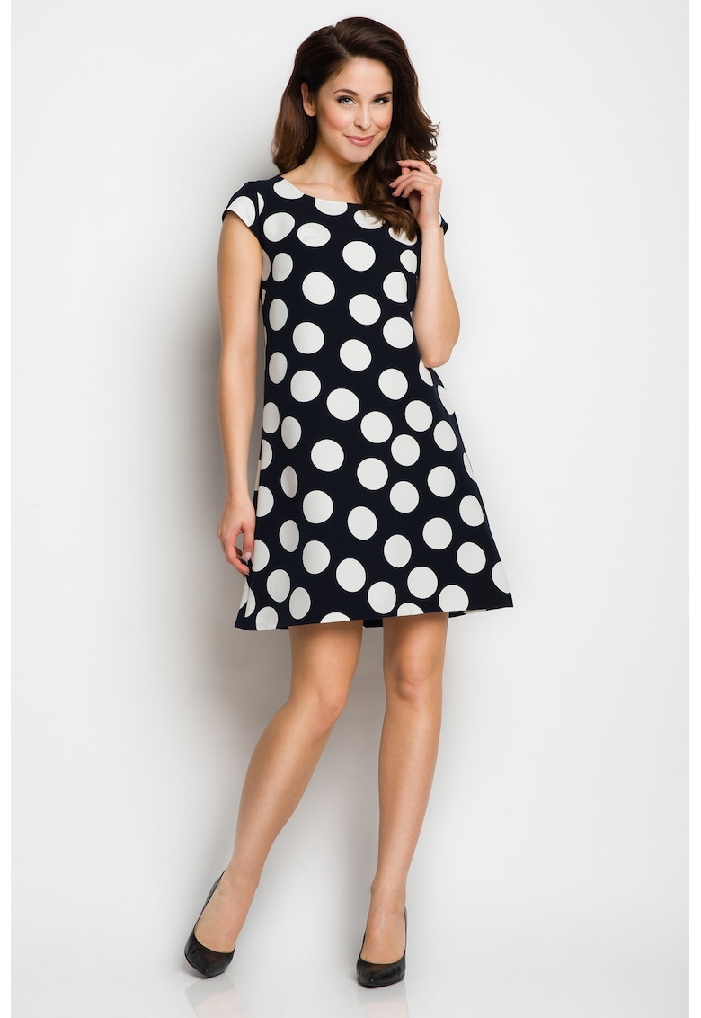 Rochie dama - eleganta - bleumarin/alb - poliester-elastan -