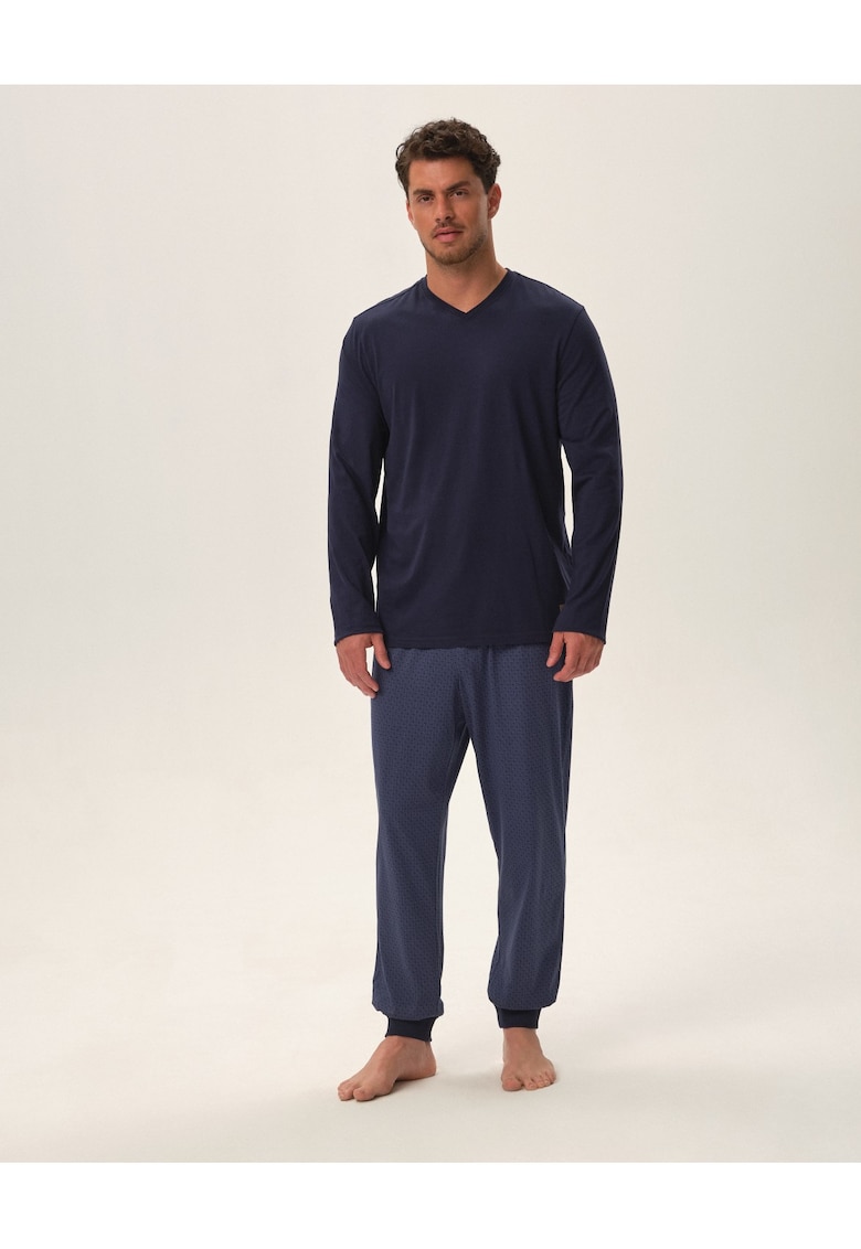 Pijama barbati albastru - bumbac - maneca lunga - set 1 bluza + 1 pantalon