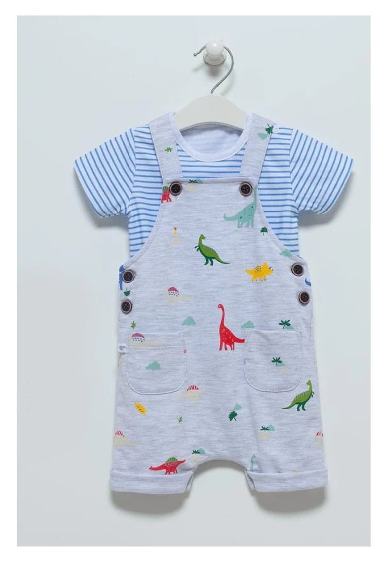Salopeta copii - gri - 74 cm - cu tricou asortat