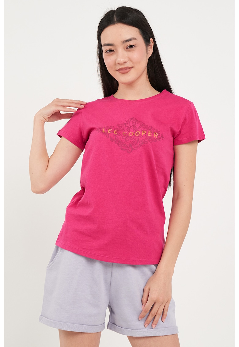 Tricou de bumbac cu logo - Roz aprins