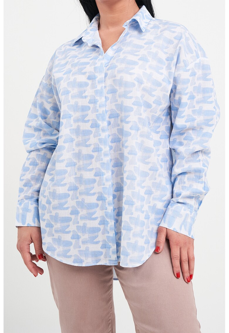 Camasa de bumbac cu model - Alb/Albastru deschis