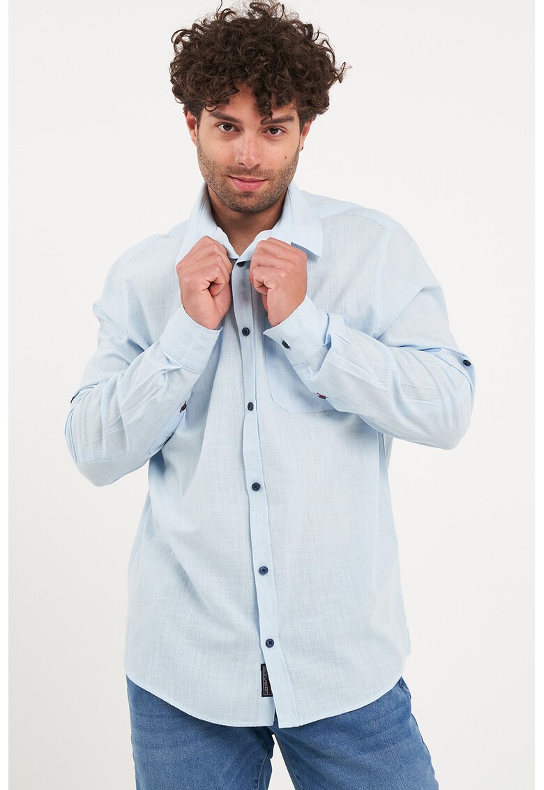 Camasa de bumbac cu guler amplu - Albastru deschis