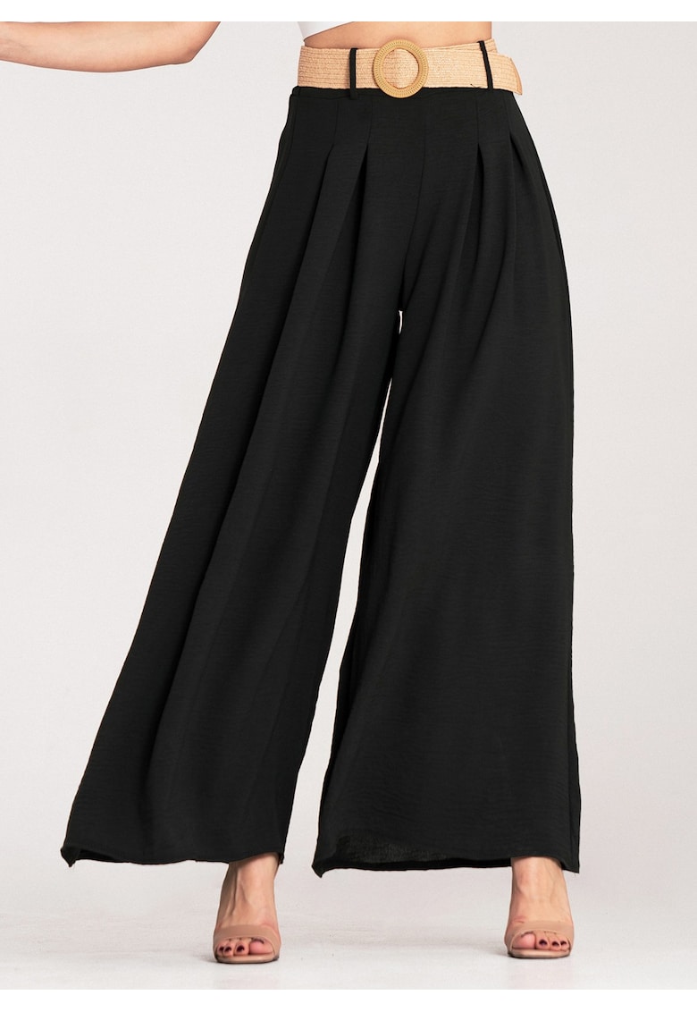 Pantaloni dama  negri - eleganti - cu curea - poliester -
