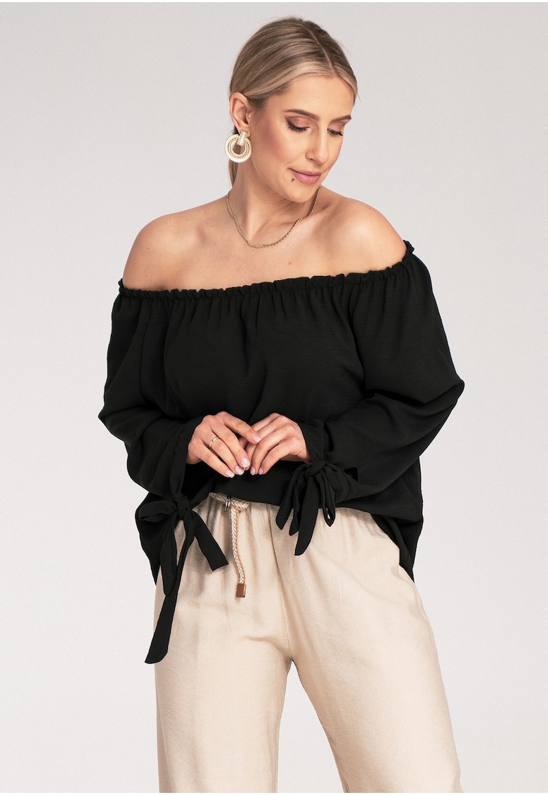 Bluza Boho dama - Poliester/Elastan - Negru -