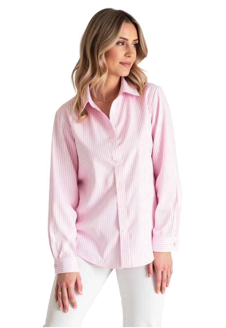 Camasa de dama  cu dungi - roz - poliester si elastan -