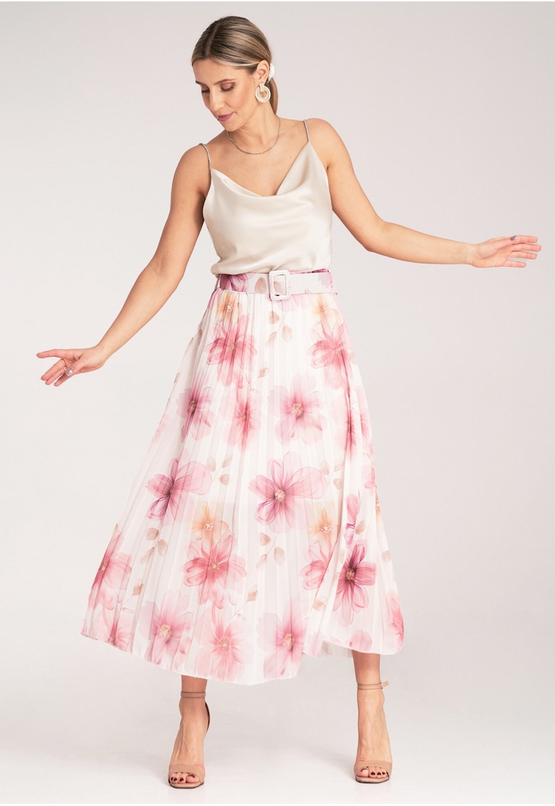 Fusta plisata  eleganta - talie inalta - roz - poliester -