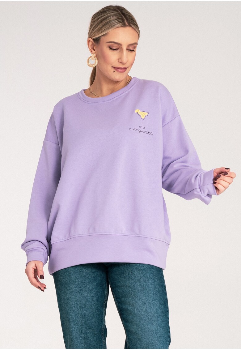 Hanorac dama broderie - mov - bumbac/poliester -