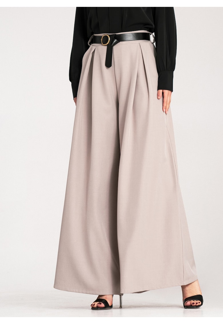 Pantaloni dama eleganti - talie inalta - bej - poliester/elastan -