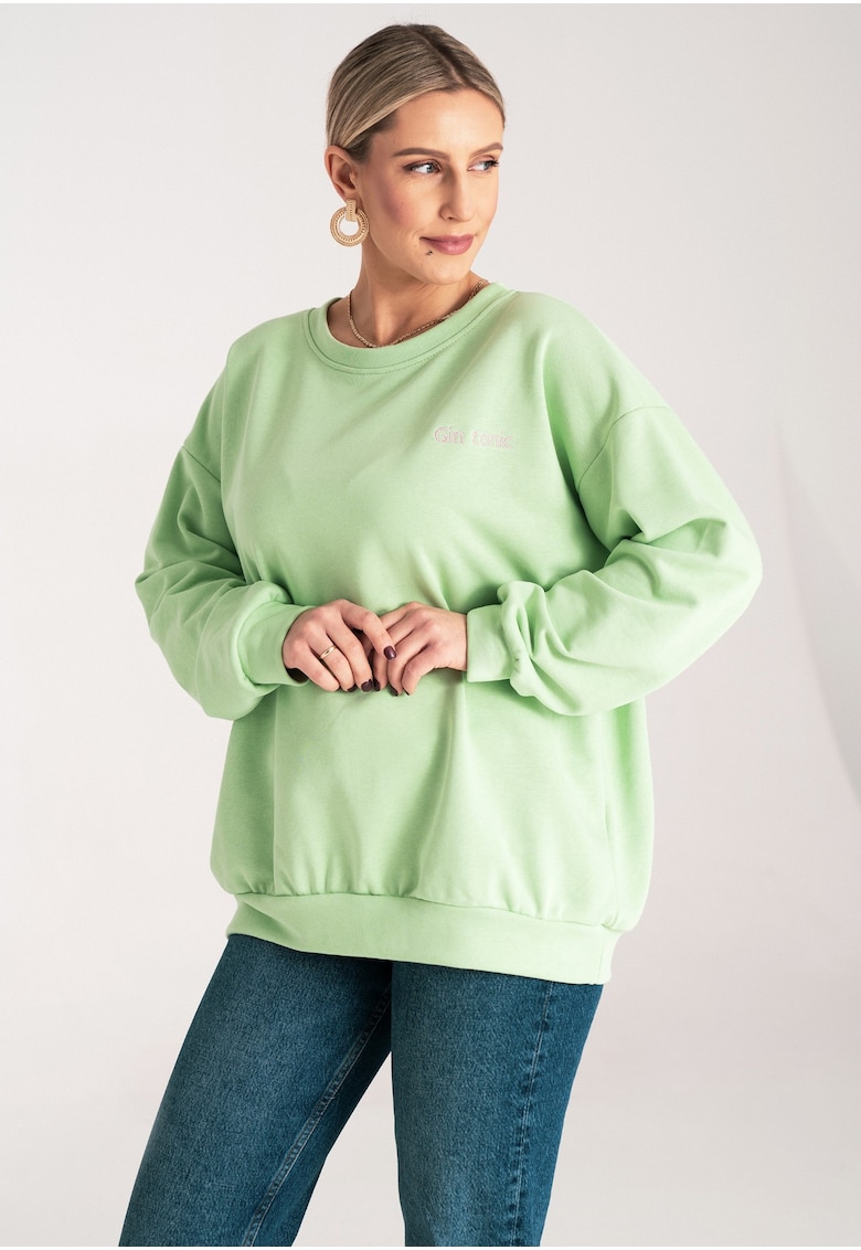 Hanorac de dama larg - verde - broderie - bumbac/poliester -