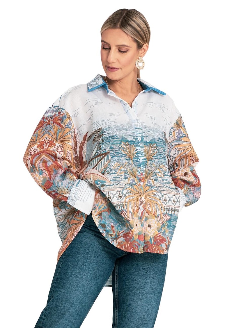 Camasa oversize multicolor - imprimeu original - poliester -