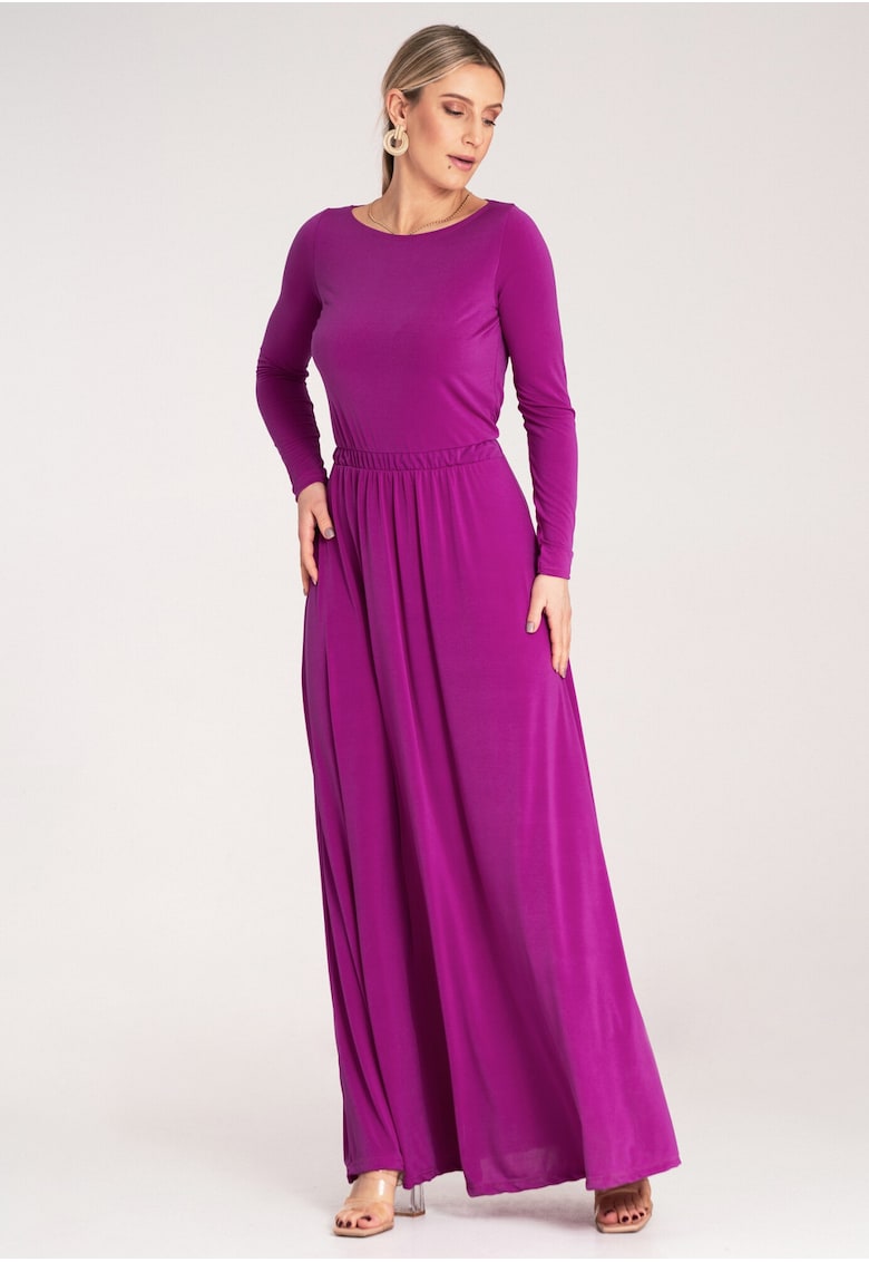 Rochie maxi - fucsia - maneci lungi - poliester
