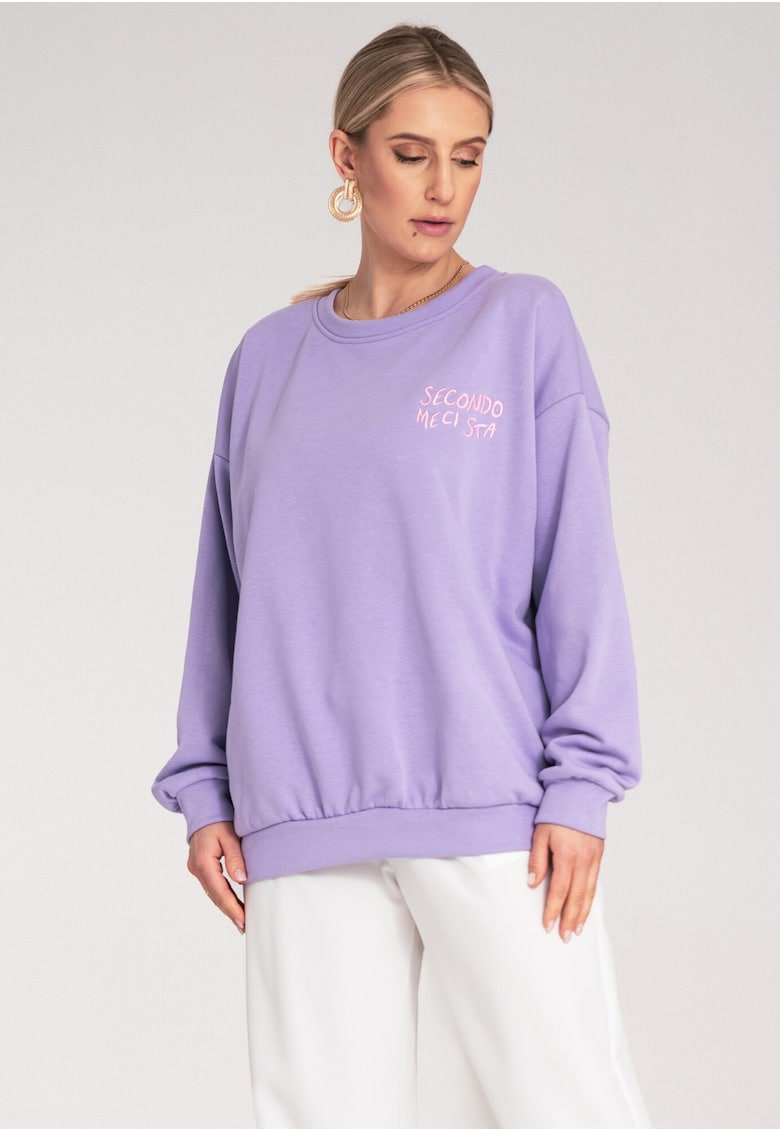 Hanorac de dama  larg - mov - fara gluga - cu broderie - bumbac/poliester -