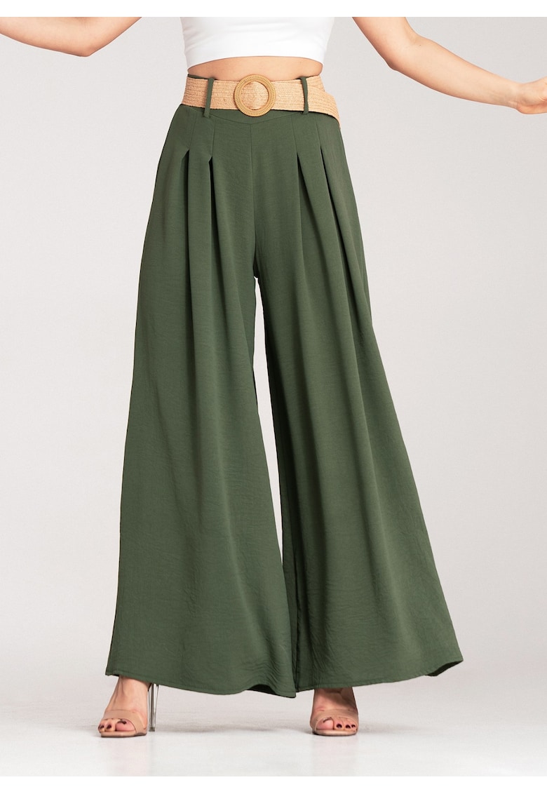 Pantaloni dama - verzi - cu curea - poliester -
