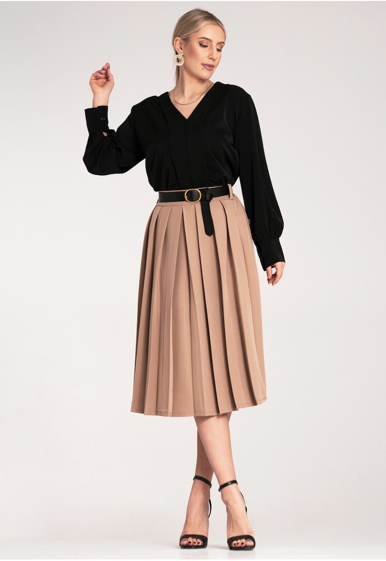 Fusta midi plisata - bej - poliester -